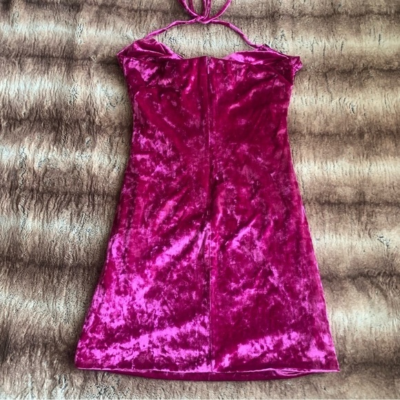 Wayf Crushed Velvet Magenta Mini Dress - Picture 2 of 11